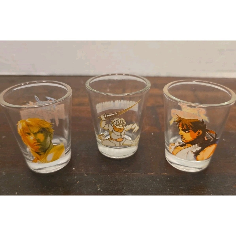 Capcom Shot Glasses Set of 3 Street Fighter Ryu Ken Ghosts n Goblins Arthur